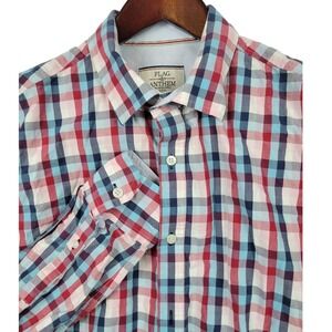 Flag & Anthem Men's Plaid Button Down Shirt‎ Long Sleeve Cotton L